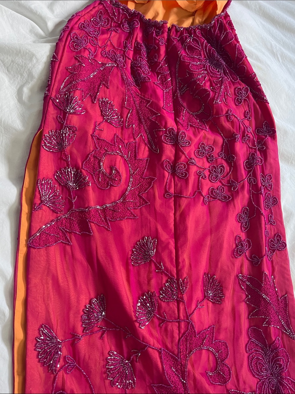 Cache vintage Y2K silk magenta hot pink orange beaded maxi dress open back - Picture 10 of 16